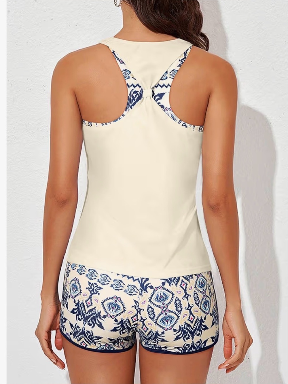 Aleumdr Women’s 3-Piece Athletic Tankini Swimsuit Set Cream & Blue • Size S•NWOT - Picture 8 of 11